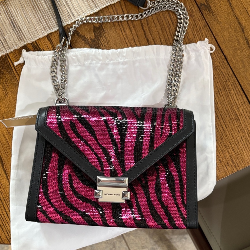 Michael Kors Pink Sequin Zebra-Print Crossbody Bag